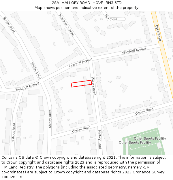 28A, MALLORY ROAD, HOVE, BN3 6TD: Location map and indicative extent of plot