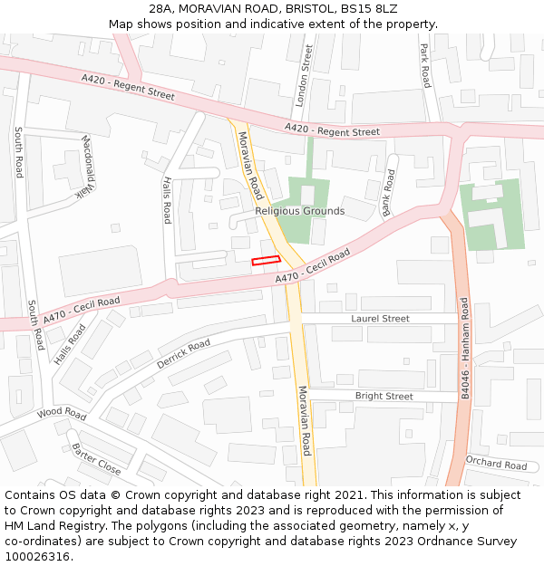 28A, MORAVIAN ROAD, BRISTOL, BS15 8LZ: Location map and indicative extent of plot