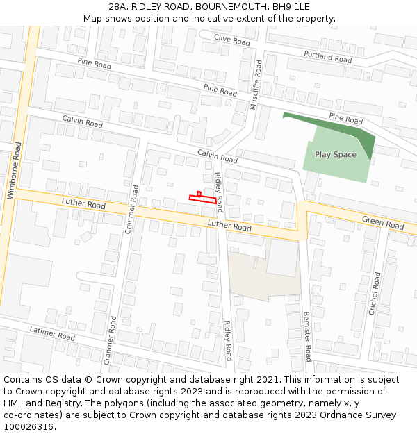 28A, RIDLEY ROAD, BOURNEMOUTH, BH9 1LE: Location map and indicative extent of plot