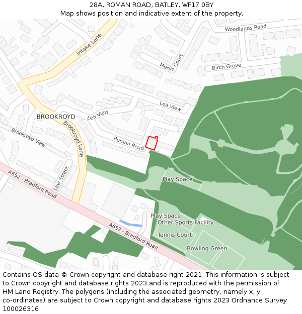 28A, ROMAN ROAD, BATLEY, WF17 0BY: Location map and indicative extent of plot