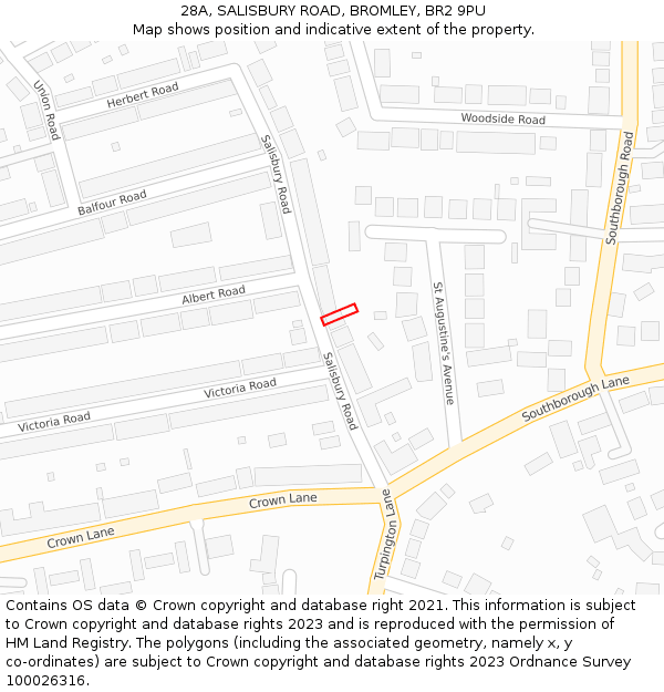 28A, SALISBURY ROAD, BROMLEY, BR2 9PU: Location map and indicative extent of plot