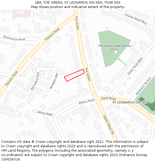 28A, THE GREEN, ST LEONARDS-ON-SEA, TN38 0SX: Location map and indicative extent of plot