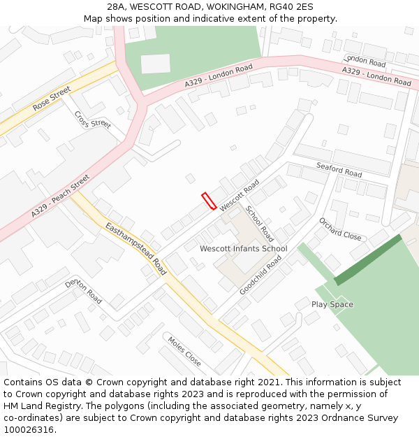 28A, WESCOTT ROAD, WOKINGHAM, RG40 2ES: Location map and indicative extent of plot