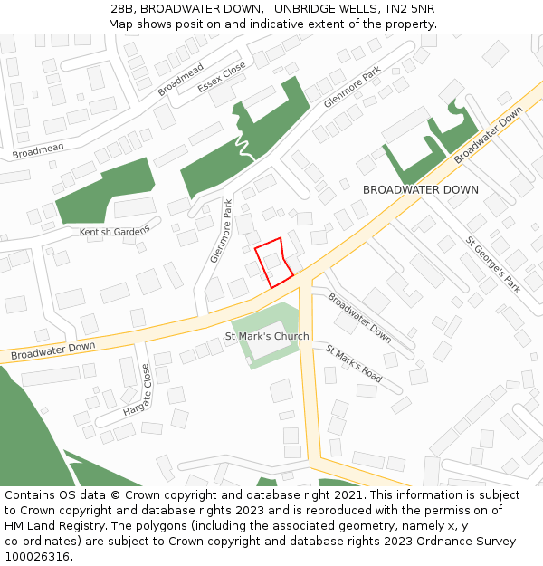 28B, BROADWATER DOWN, TUNBRIDGE WELLS, TN2 5NR: Location map and indicative extent of plot