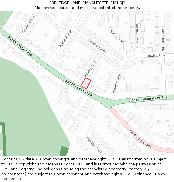 28B, EDGE LANE, MANCHESTER, M21 9JY: Location map and indicative extent of plot