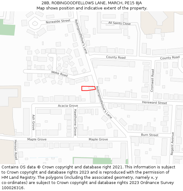 28B, ROBINGOODFELLOWS LANE, MARCH, PE15 8JA: Location map and indicative extent of plot