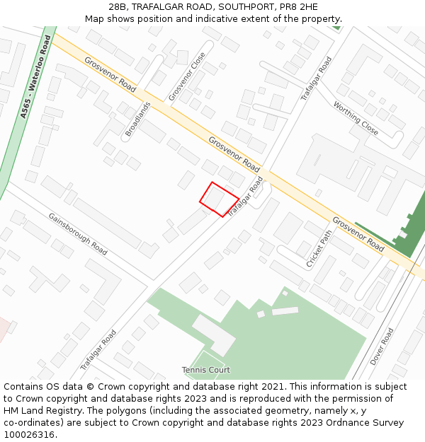 28B, TRAFALGAR ROAD, SOUTHPORT, PR8 2HE: Location map and indicative extent of plot