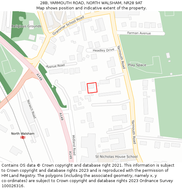 28B, YARMOUTH ROAD, NORTH WALSHAM, NR28 9AT: Location map and indicative extent of plot