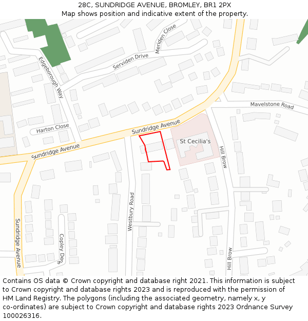 28C, SUNDRIDGE AVENUE, BROMLEY, BR1 2PX: Location map and indicative extent of plot