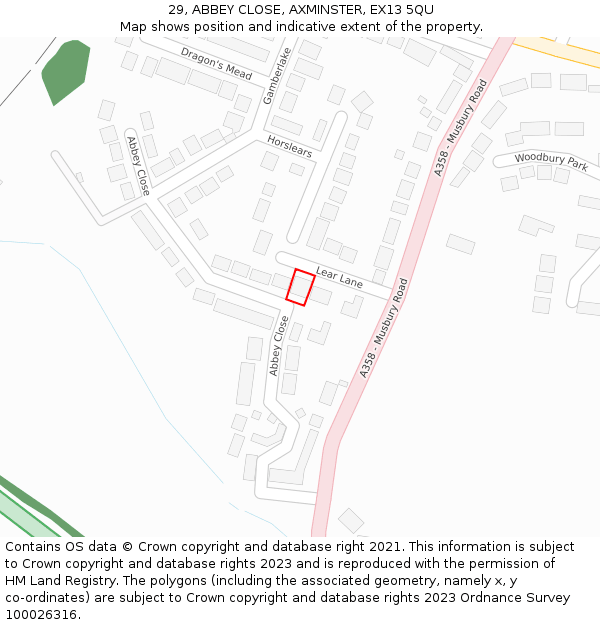 29, ABBEY CLOSE, AXMINSTER, EX13 5QU: Location map and indicative extent of plot