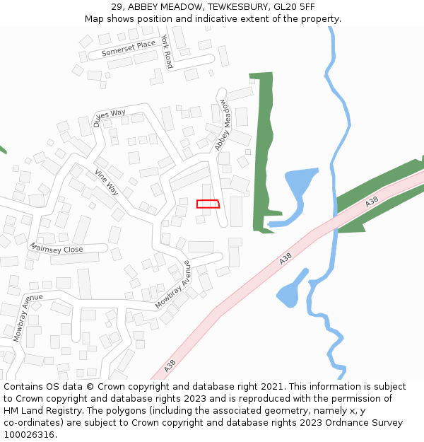 29, ABBEY MEADOW, TEWKESBURY, GL20 5FF: Location map and indicative extent of plot