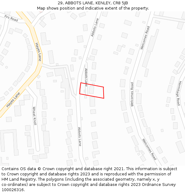 29, ABBOTS LANE, KENLEY, CR8 5JB: Location map and indicative extent of plot