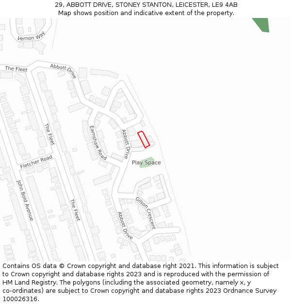 29, ABBOTT DRIVE, STONEY STANTON, LEICESTER, LE9 4AB: Location map and indicative extent of plot