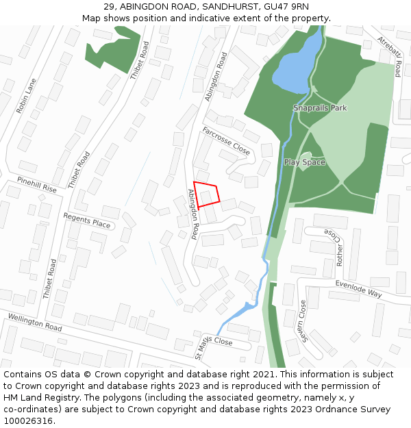 29, ABINGDON ROAD, SANDHURST, GU47 9RN: Location map and indicative extent of plot