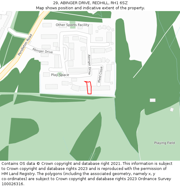 29, ABINGER DRIVE, REDHILL, RH1 6SZ: Location map and indicative extent of plot
