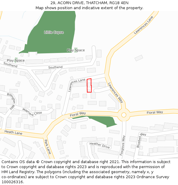 29, ACORN DRIVE, THATCHAM, RG18 4EN: Location map and indicative extent of plot