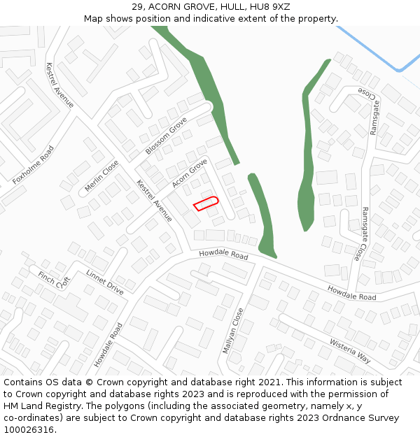 29, ACORN GROVE, HULL, HU8 9XZ: Location map and indicative extent of plot