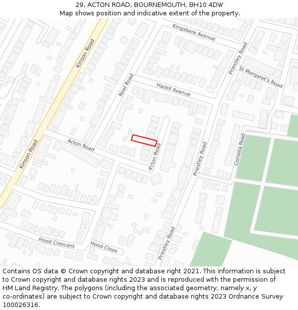 29, ACTON ROAD, BOURNEMOUTH, BH10 4DW: Location map and indicative extent of plot