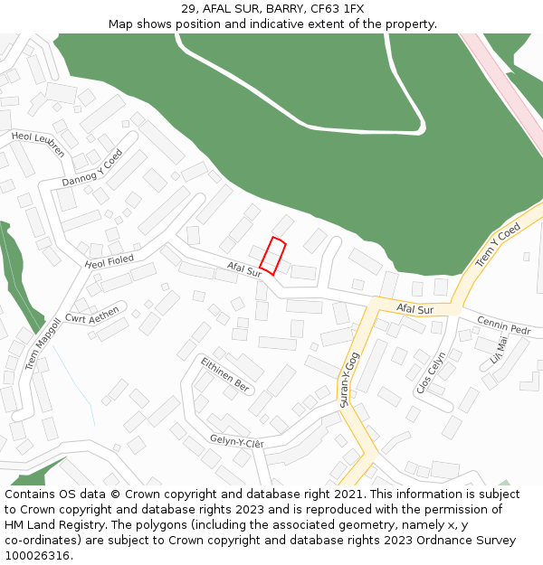 29, AFAL SUR, BARRY, CF63 1FX: Location map and indicative extent of plot