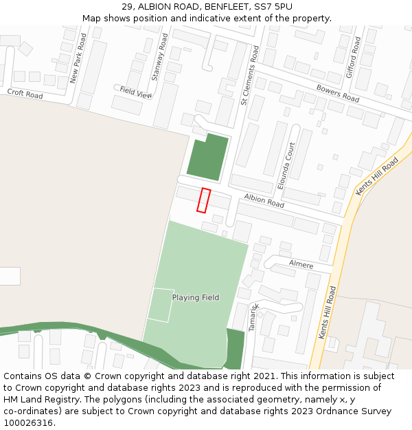 29, ALBION ROAD, BENFLEET, SS7 5PU: Location map and indicative extent of plot