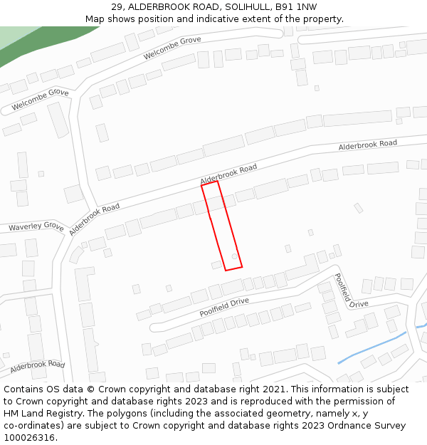 29, ALDERBROOK ROAD, SOLIHULL, B91 1NW: Location map and indicative extent of plot