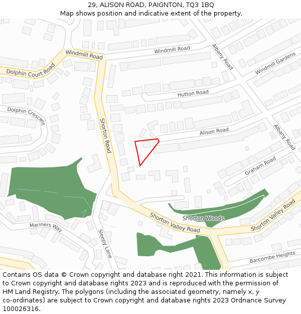 29, ALISON ROAD, PAIGNTON, TQ3 1BQ: Location map and indicative extent of plot