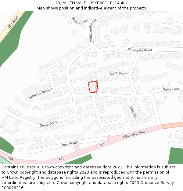 29, ALLEN VALE, LISKEARD, PL14 4HL: Location map and indicative extent of plot