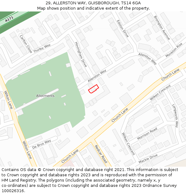 29, ALLERSTON WAY, GUISBOROUGH, TS14 6GA: Location map and indicative extent of plot