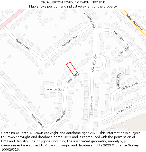 29, ALLERTON ROAD, NORWICH, NR7 8ND: Location map and indicative extent of plot