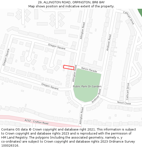 29, ALLINGTON ROAD, ORPINGTON, BR6 8AY: Location map and indicative extent of plot