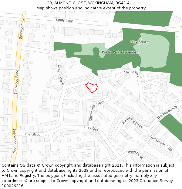 29, ALMOND CLOSE, WOKINGHAM, RG41 4UU: Location map and indicative extent of plot