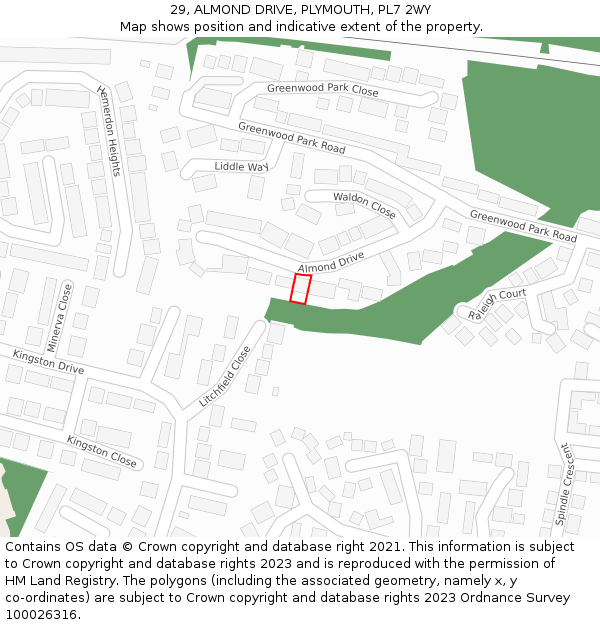 29, ALMOND DRIVE, PLYMOUTH, PL7 2WY: Location map and indicative extent of plot