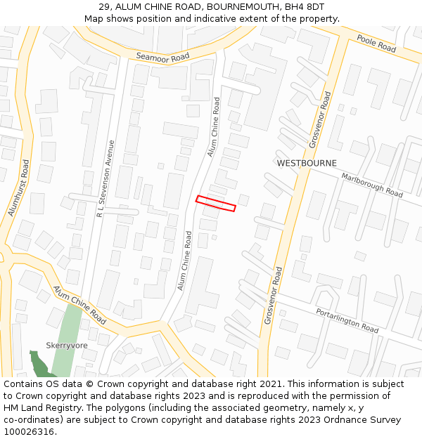 29, ALUM CHINE ROAD, BOURNEMOUTH, BH4 8DT: Location map and indicative extent of plot