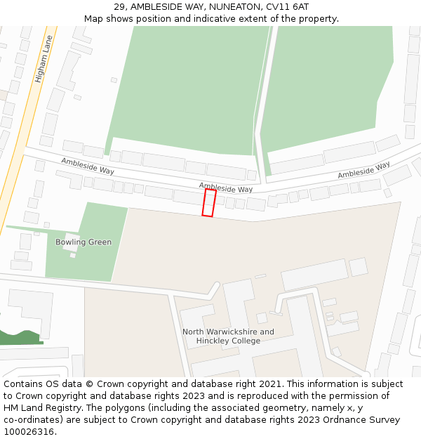 29, AMBLESIDE WAY, NUNEATON, CV11 6AT: Location map and indicative extent of plot