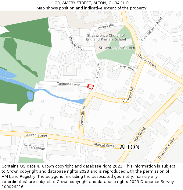 29, AMERY STREET, ALTON, GU34 1HP: Location map and indicative extent of plot