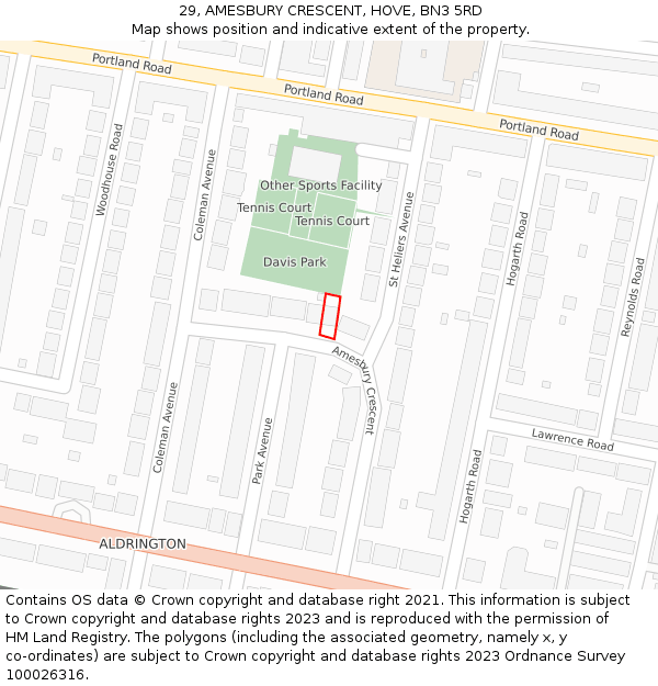 29, AMESBURY CRESCENT, HOVE, BN3 5RD: Location map and indicative extent of plot