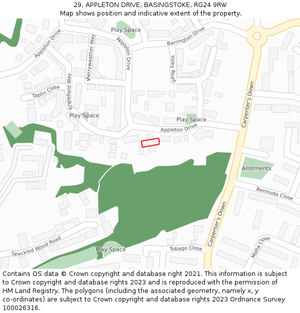 29, APPLETON DRIVE, BASINGSTOKE, RG24 9RW: Location map and indicative extent of plot