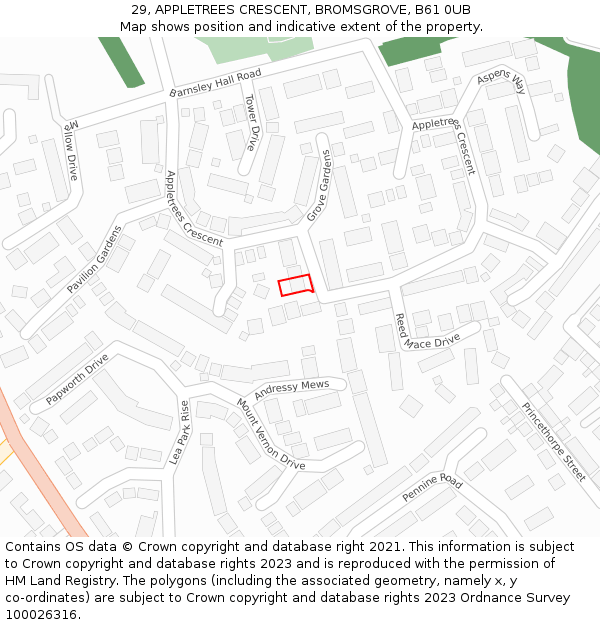 29, APPLETREES CRESCENT, BROMSGROVE, B61 0UB: Location map and indicative extent of plot