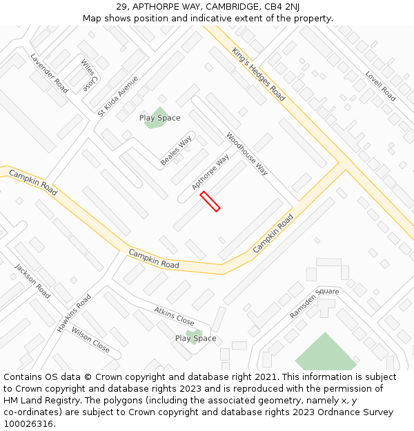 29, APTHORPE WAY, CAMBRIDGE, CB4 2NJ: Location map and indicative extent of plot