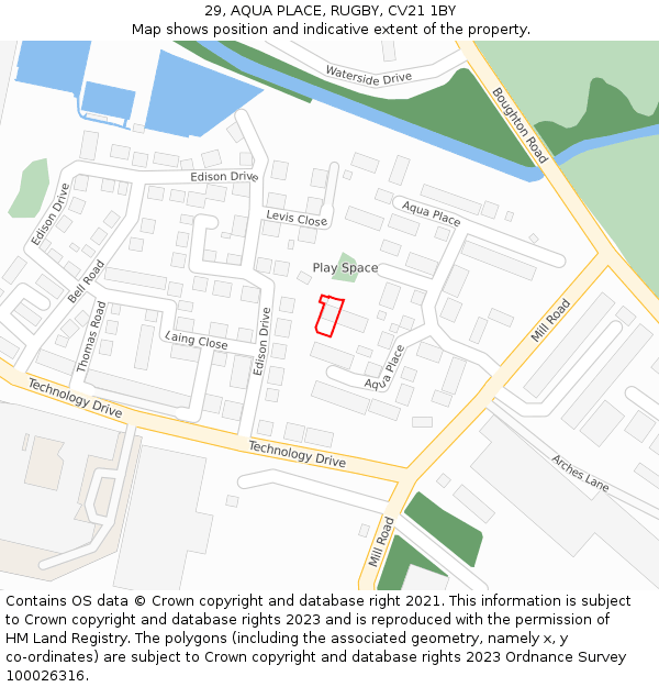 29, AQUA PLACE, RUGBY, CV21 1BY: Location map and indicative extent of plot