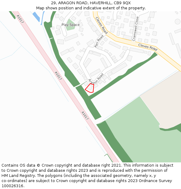 29, ARAGON ROAD, HAVERHILL, CB9 9QX: Location map and indicative extent of plot