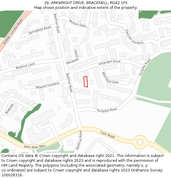 29, ARKWRIGHT DRIVE, BRACKNELL, RG42 1FX: Location map and indicative extent of plot