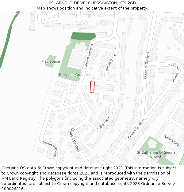 29, ARNOLD DRIVE, CHESSINGTON, KT9 2GD: Location map and indicative extent of plot
