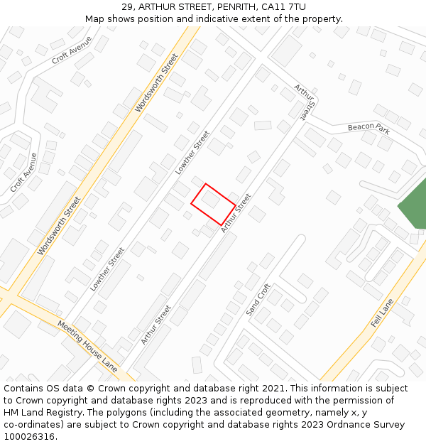 29, ARTHUR STREET, PENRITH, CA11 7TU: Location map and indicative extent of plot