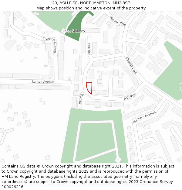 29, ASH RISE, NORTHAMPTON, NN2 8SB: Location map and indicative extent of plot