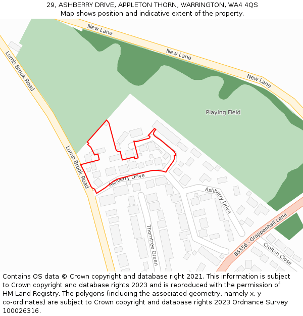 29, ASHBERRY DRIVE, APPLETON THORN, WARRINGTON, WA4 4QS: Location map and indicative extent of plot