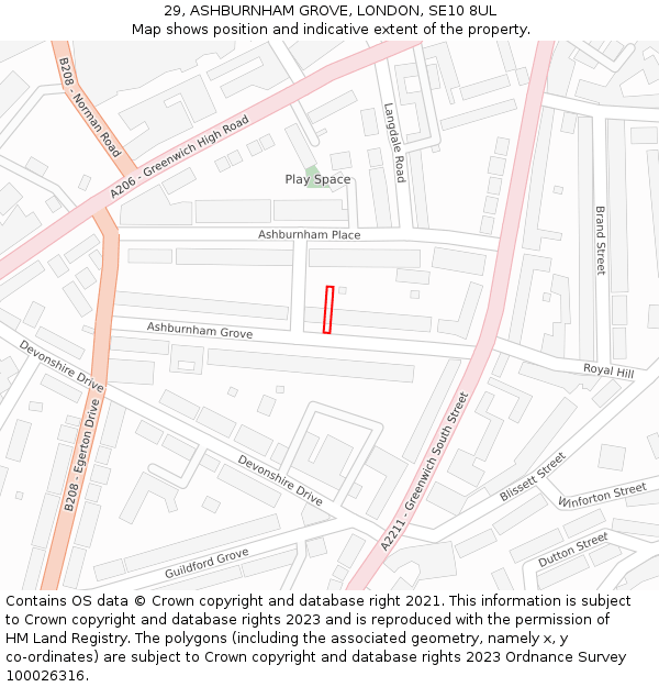 29, ASHBURNHAM GROVE, LONDON, SE10 8UL: Location map and indicative extent of plot