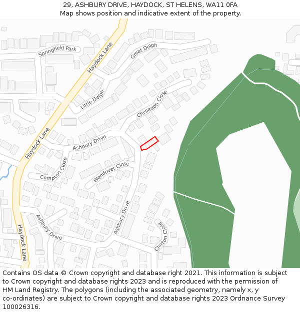 29, ASHBURY DRIVE, HAYDOCK, ST HELENS, WA11 0FA: Location map and indicative extent of plot