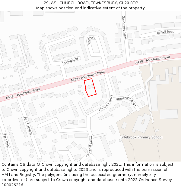 29, ASHCHURCH ROAD, TEWKESBURY, GL20 8DP: Location map and indicative extent of plot