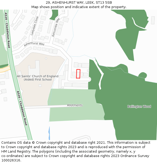 29, ASHENHURST WAY, LEEK, ST13 5SB: Location map and indicative extent of plot